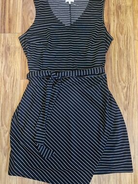 NWOT! Maurices Black and White Striped Asymmetrical Belted Dress